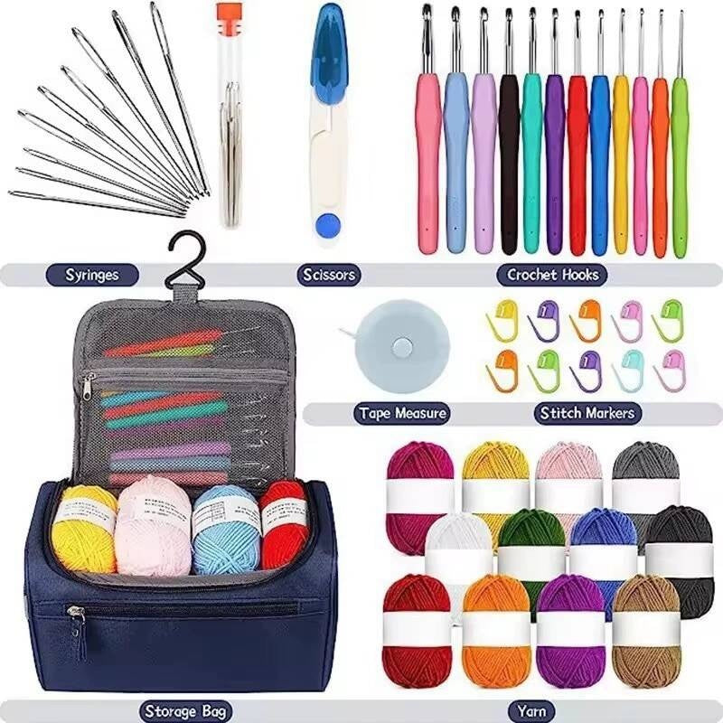 Crochet Kit 46 Premium Pieces Yarn Hooks Scissors Needles Beginner Craft Set