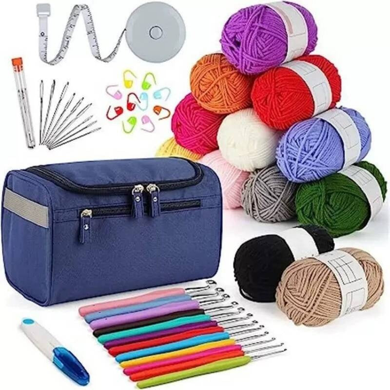 Crochet Kit 46 Premium Pieces Yarn Hooks Scissors Needles Beginner Craft Set