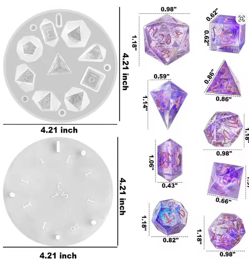 Silicone Casting Mould Upgraded 9 Piece Sharp Edge Polyhedral Dice Mould