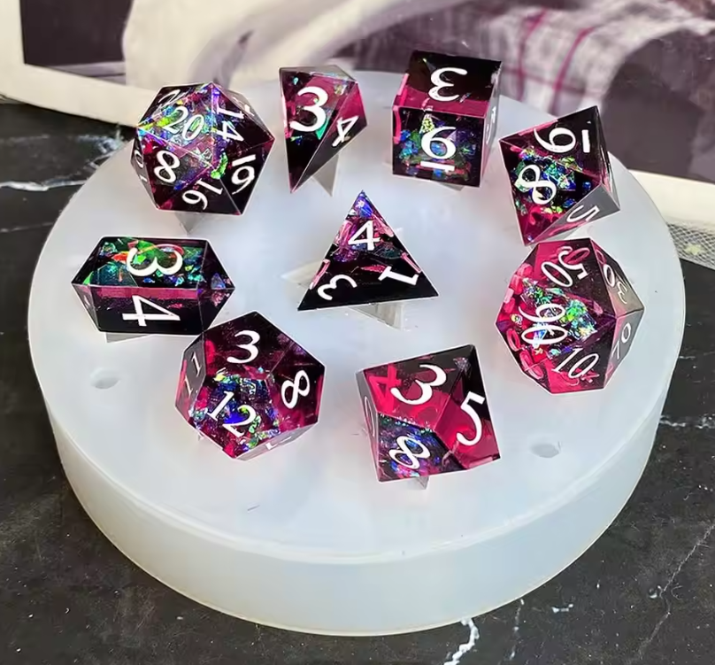 Silicone Casting Mould Upgraded 9 Piece Sharp Edge Polyhedral Dice Mould