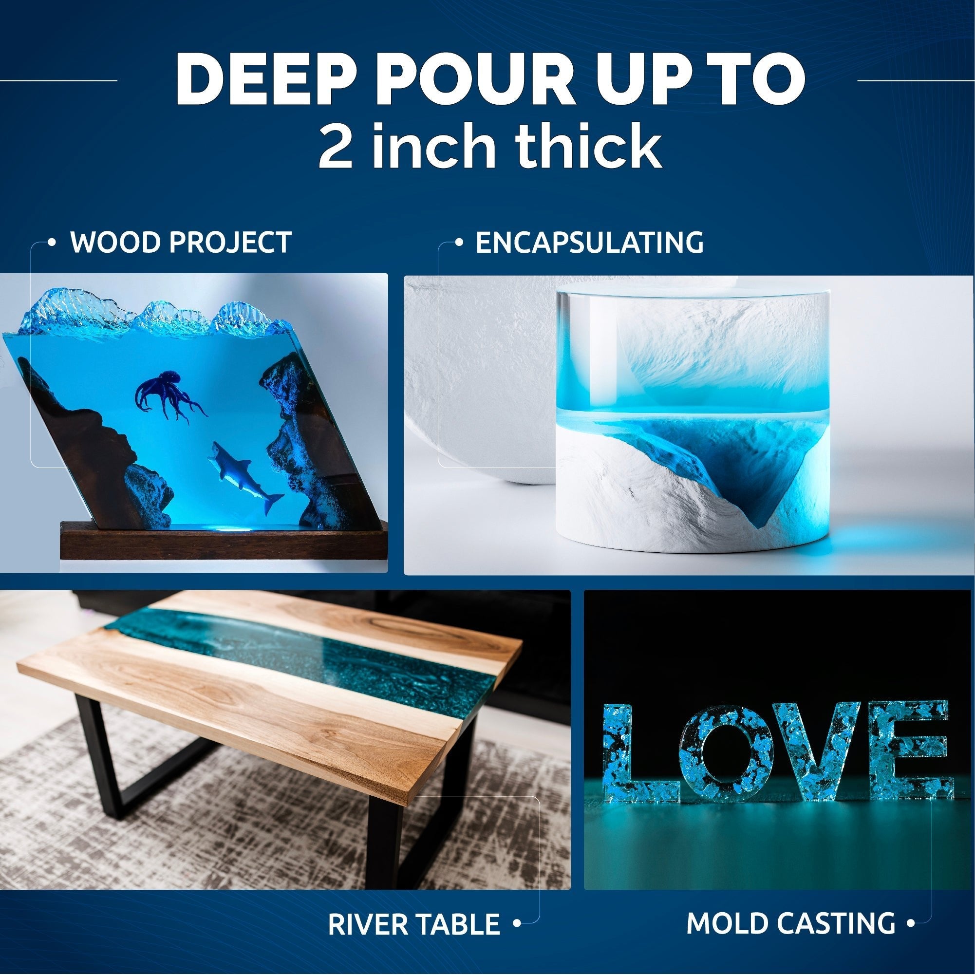 CRAFT RESIN Deep Pour Up to 2" Casting Epoxy 1.5L | Crystal Clear, Mix (2:1)