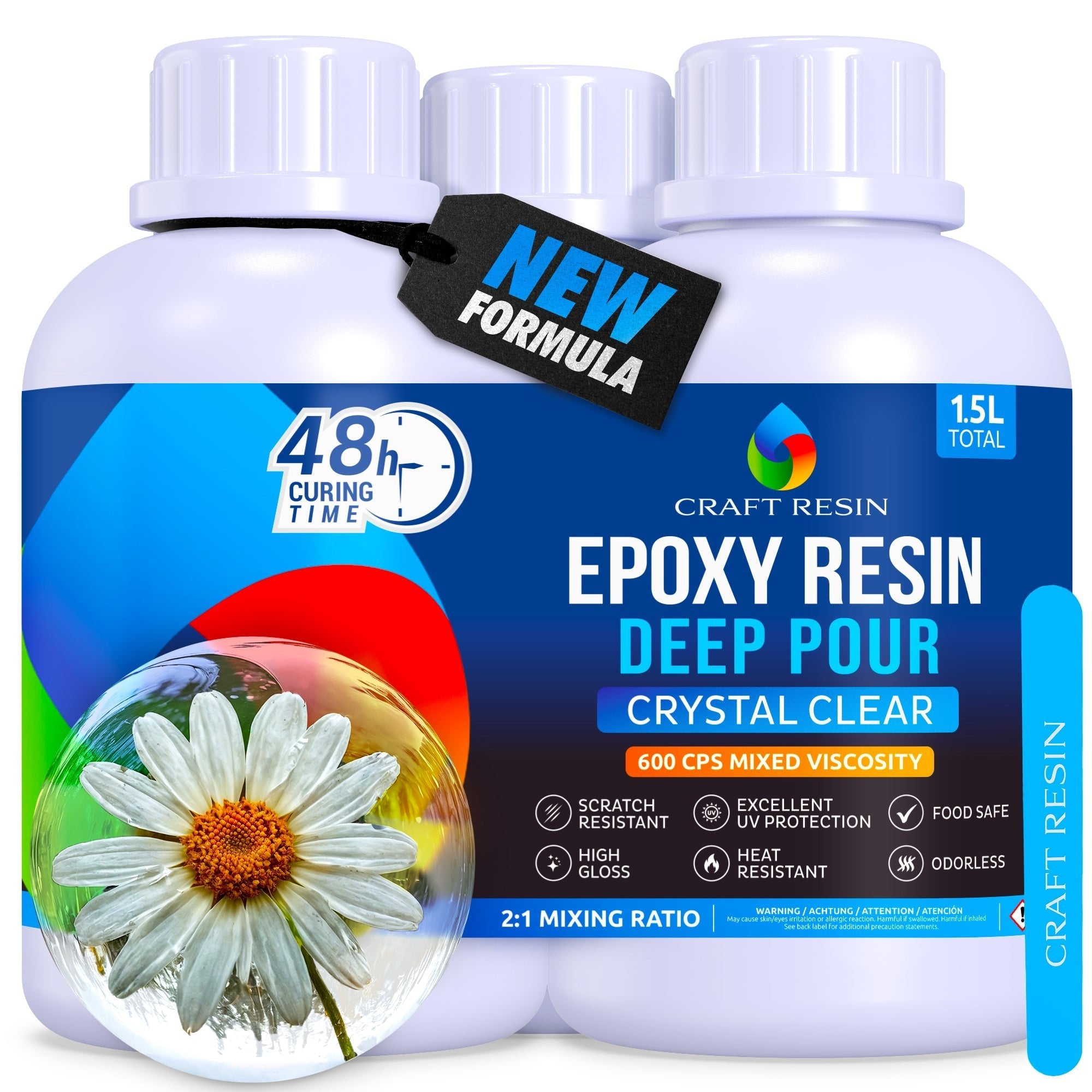CRAFT RESIN Deep Pour Up to 2" Casting Epoxy 1.5L | Crystal Clear, Mix (2:1)