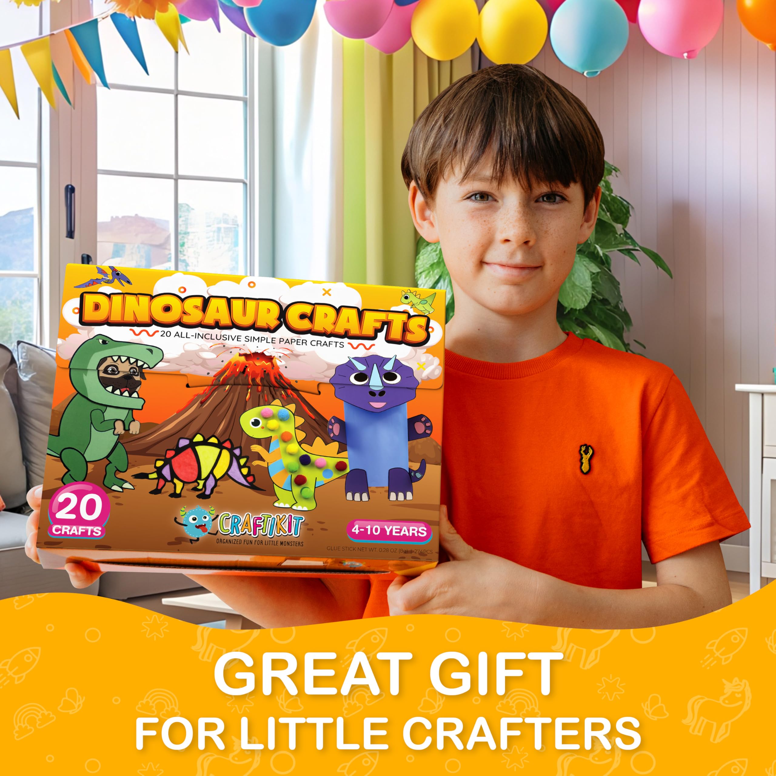 Craftikit® 20 Award-Winning Dinosaur Crafts for Kids – All-Inclusive Montessori-Style Craft Kit (Ages 3–10)