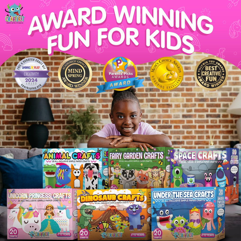 Craftikit® 20 Award-Winning Dinosaur Crafts for Kids – All-Inclusive Montessori-Style Craft Kit (Ages 3–10)