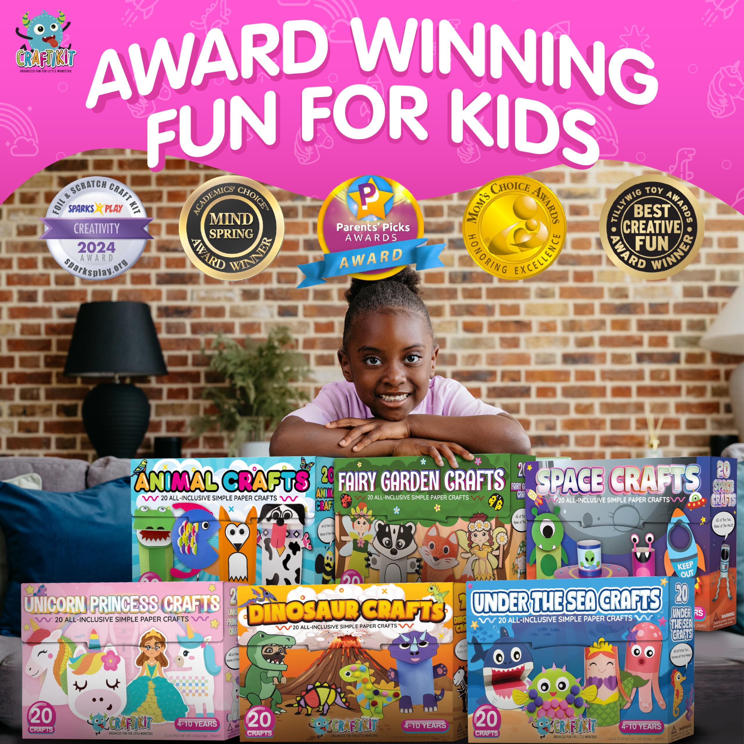 Craftikit® 20 Award-Winning Dinosaur Crafts for Kids – All-Inclusive Montessori-Style Craft Kit (Ages 3–10)