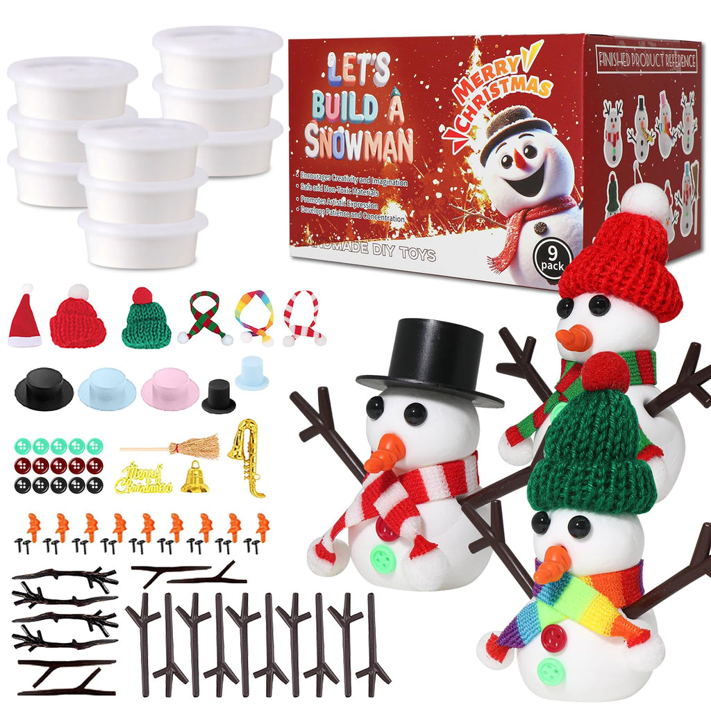 LAHAND 9-Pack Christmas Snowman Crafts Kit for Kids – DIY Modeling Clay Snowmen