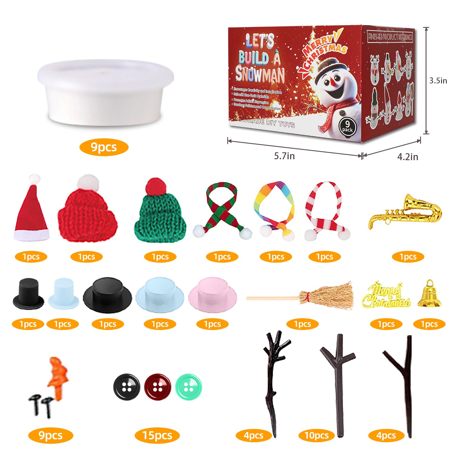 LAHAND 9-Pack Christmas Snowman Crafts Kit for Kids – DIY Modeling Clay Snowmen