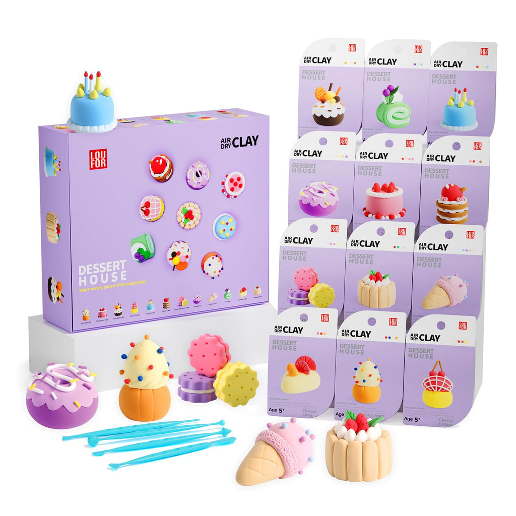 LOUFOR Air Dry Clay Kits – 12-Box Colorful Modeling Clay Set with Tools & Tutorials | Safe, Non-Toxic