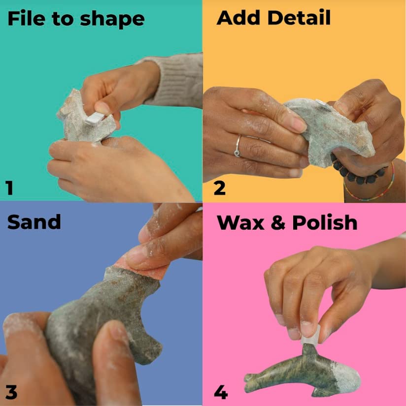 STUDIOSTONE CREATIVE DIY Carving Kit for Bear & Wolf Soapstone Sculptures – All Supplies Included