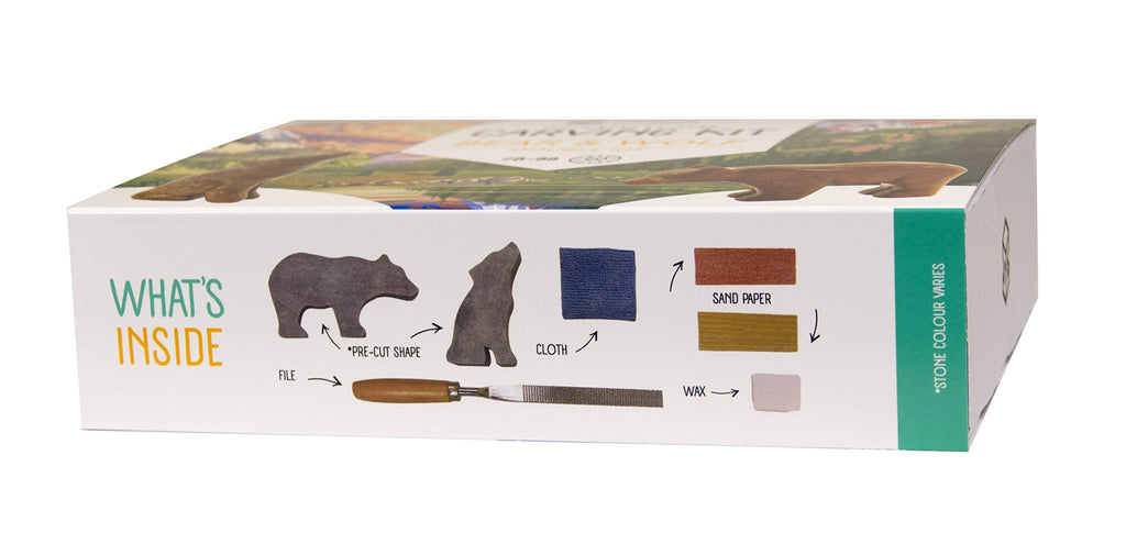 STUDIOSTONE CREATIVE DIY Carving Kit for Bear & Wolf Soapstone Sculptures – All Supplies Included